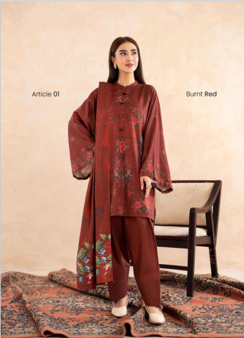 POP n CHIC Three Piece Khaddar Burnt Red - Article 01